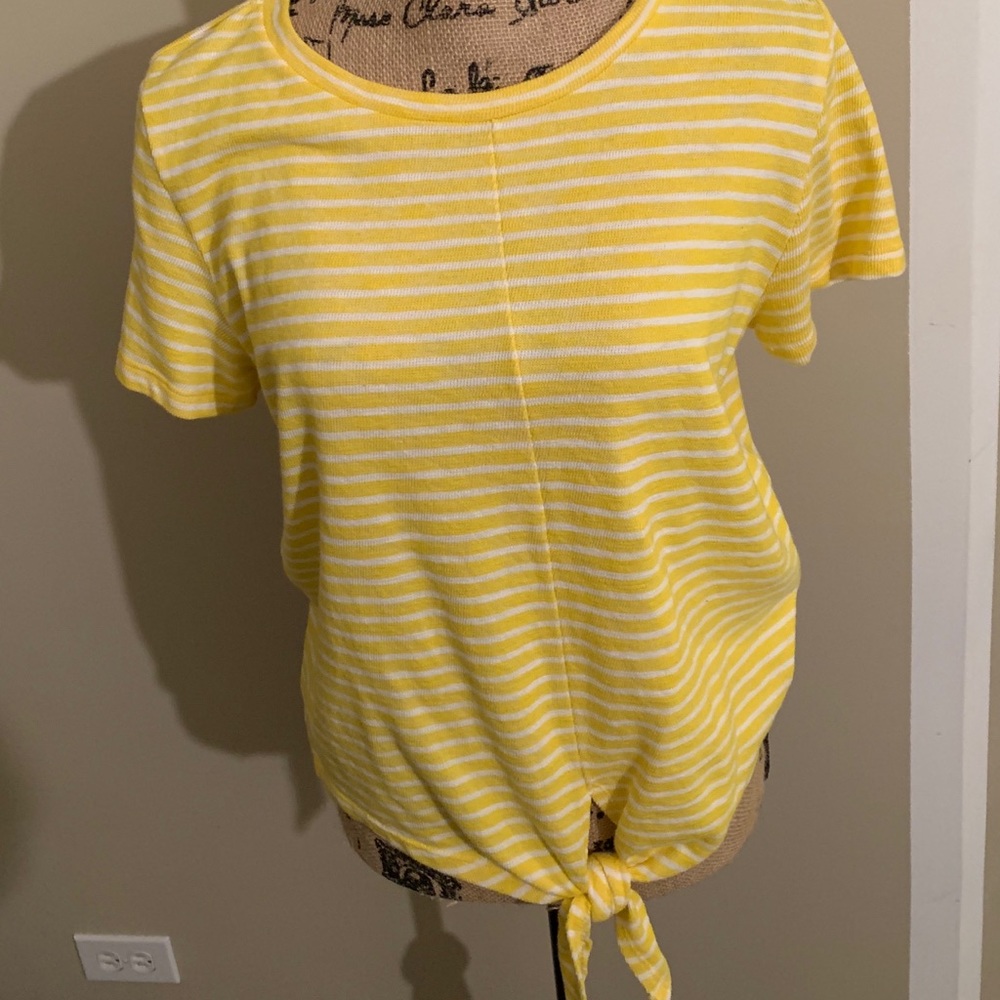 A New Day yellow and white stripe w/ tie front!